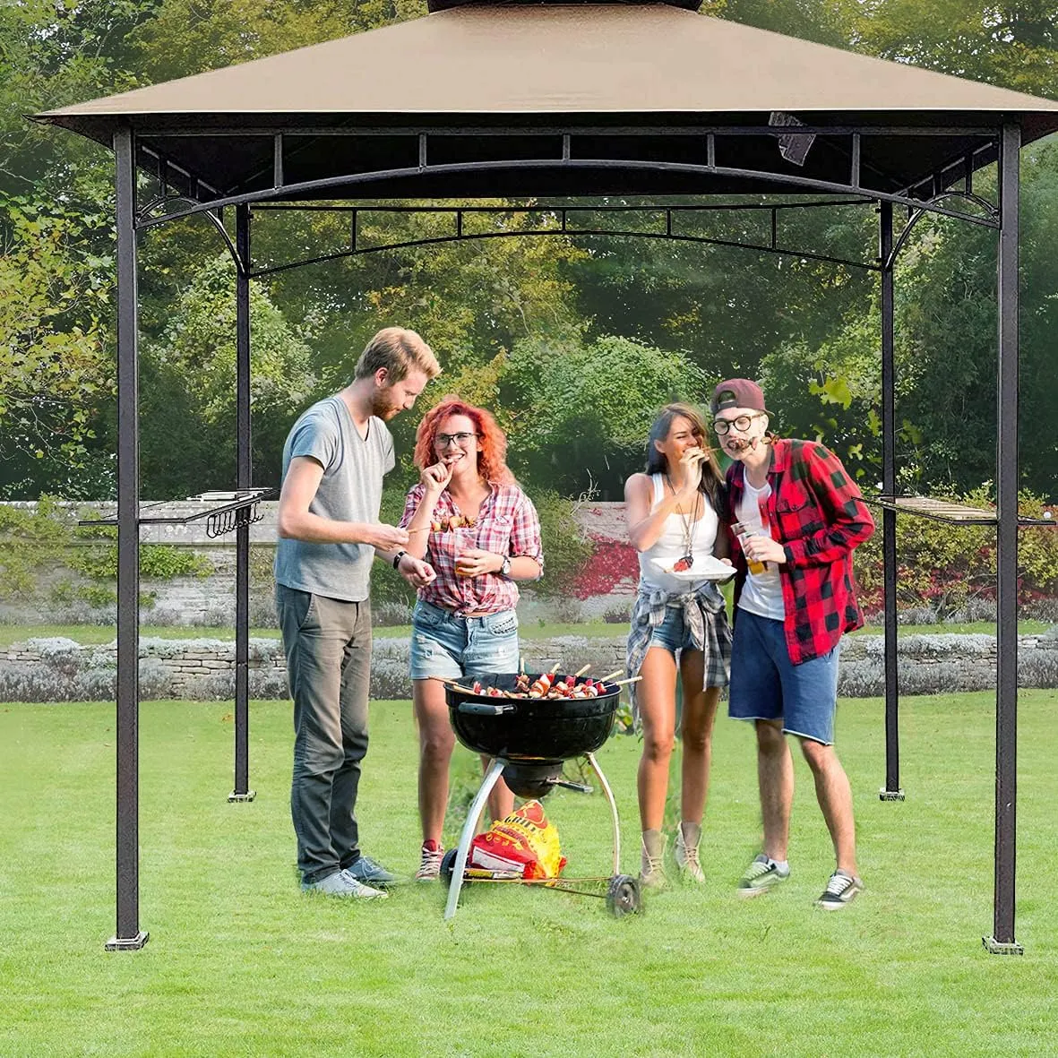 Ontheway 5 ft x 8 ft TOP Only Grill BBQ Gazebo Roof Top Double Tiered Replacement Canopy Roof Outdoor Gazebo Tent Roof Top