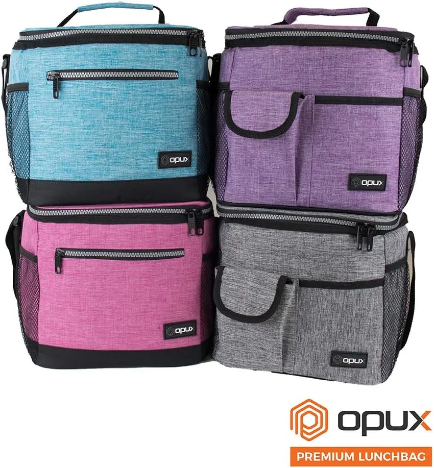 opux Extra Large Insulated Lunch Box Men Women, Lunch Bag for Work, Leakproof Soft Cooler Tote Adult, Lunch Pail, Picnic Beach Collapsible Food Bag with Shoulder Strap, Heather Grey