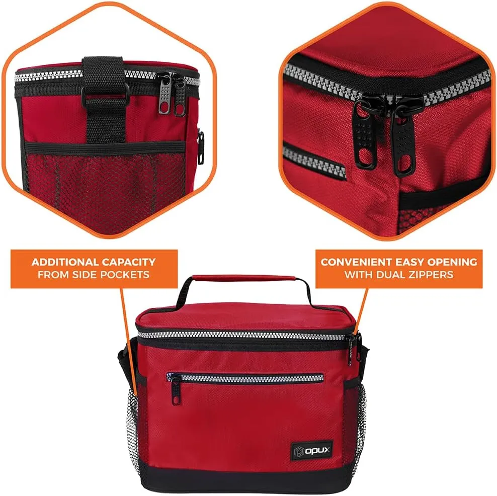 opux Insulated Lunch Box Men Women, Lunch Bag for Work School, Leakproof Soft Cooler Tote Adult, Large Lunch Pail Kids Boys Girls, Picnic Beach Food Bag with Shoulder Strap, Red