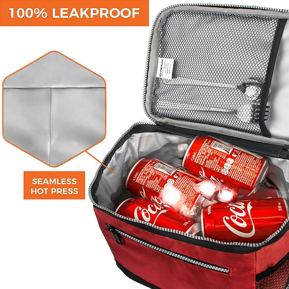 opux Insulated Lunch Box Men Women, Lunch Bag for Work School, Leakproof Soft Cooler Tote Adult, Large Lunch Pail Kids Boys Girls, Picnic Beach Food Bag with Shoulder Strap, Red