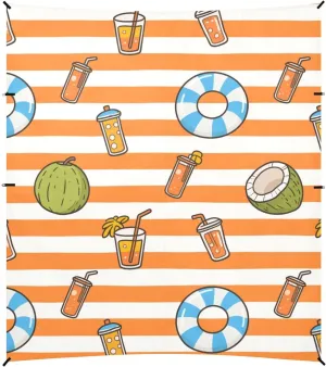 Orange White Stripes Summer Juice Foldable Beach Canopy UPF50 Easy Setup Portable Sunshade with Sand Shovel for Camping, Picnics, Backyard & Fishing