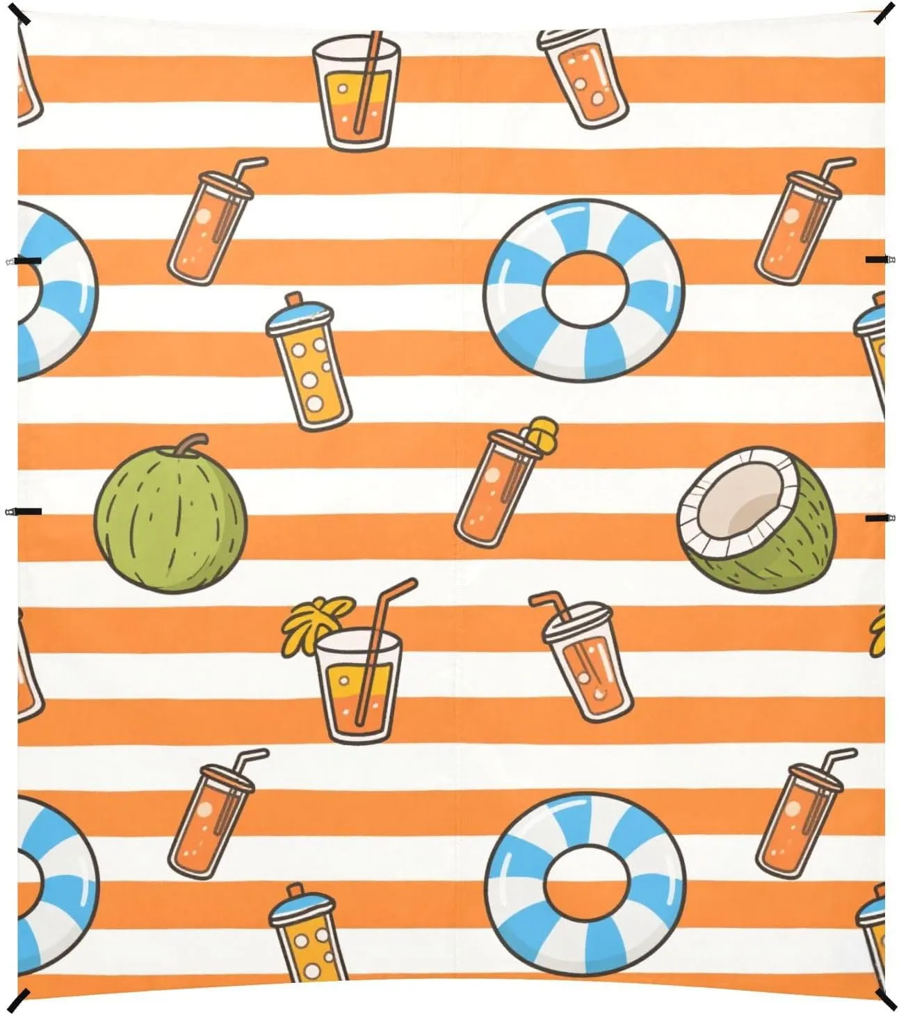Orange White Stripes Summer Juice Foldable Beach Canopy UPF50 Easy Setup Portable Sunshade with Sand Shovel for Camping, Picnics, Backyard & Fishing
