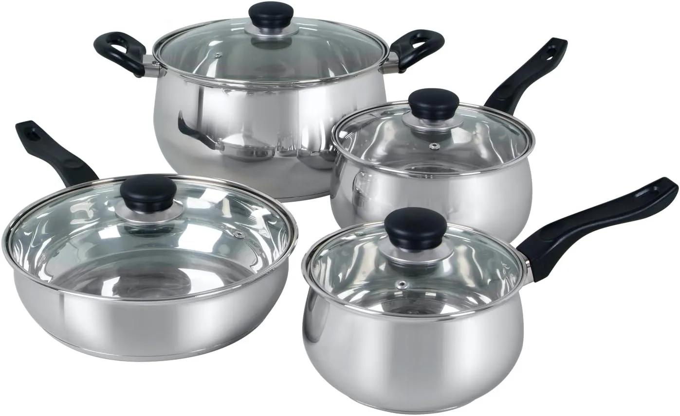 Oster Rametto Stainless Steel Cookware Set, 8 Piece, Stainless Steel