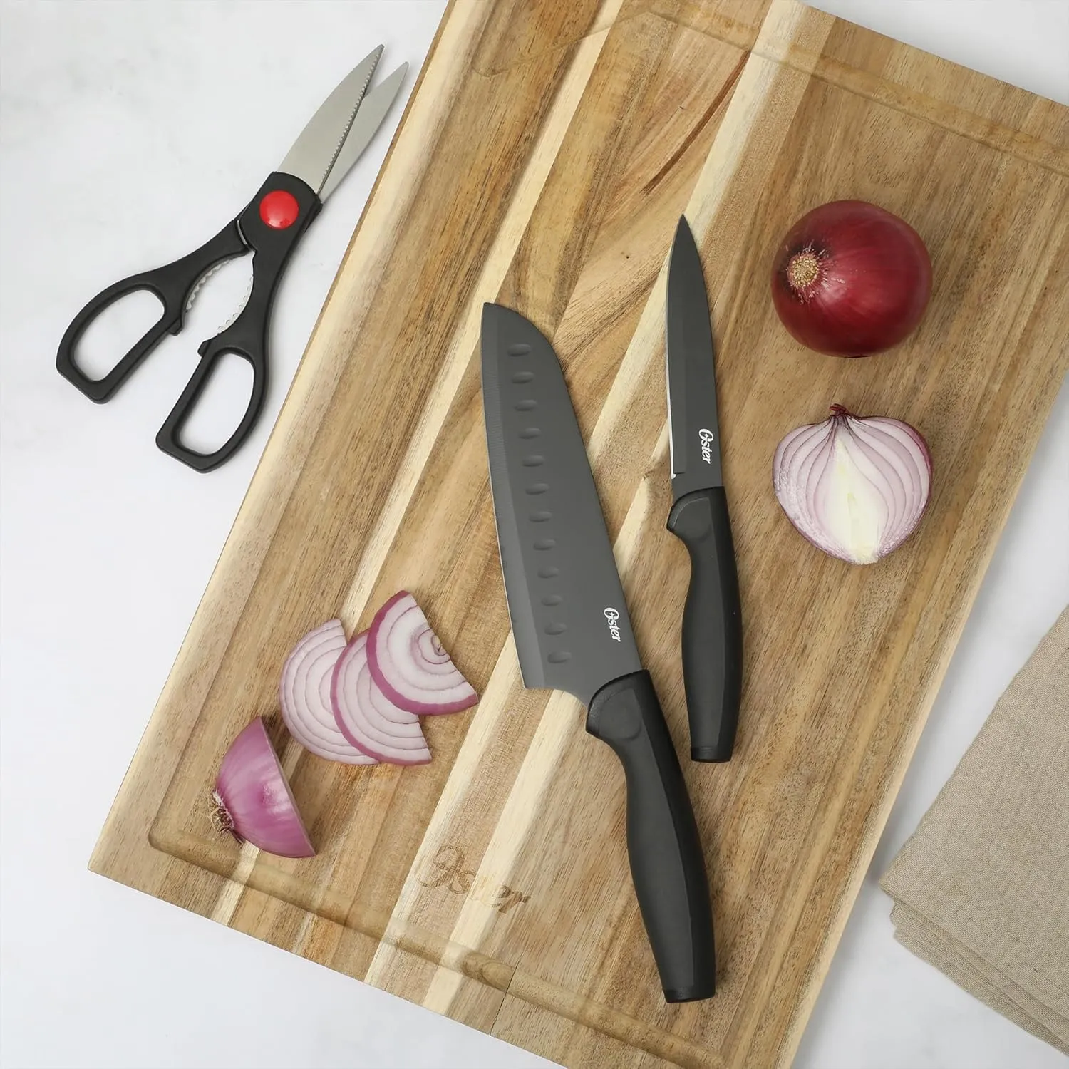 Oster Slicecraft 14 Piece High Carbon Stainless Steel Knife Block Cutlery Set - Black- Cuchillos Para Cocina
