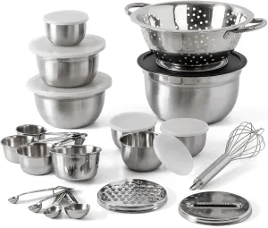 Oster Tobias 27 Piece Kitchen Tools and Prep Set (Collander, Mixing Bowls, Prep Bowls, Measuring Cups & Spoons, Whisk, Cheese Grater)