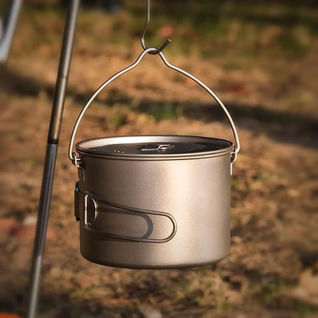 Outdoor Camping Outdoors Camping Cookware Lightweight Hanging Pot Camping Cooker Pure Titanium Foldable Hanging Pot Hiking Cooking Pot Adventures Picnics (OneColor 1600ml)