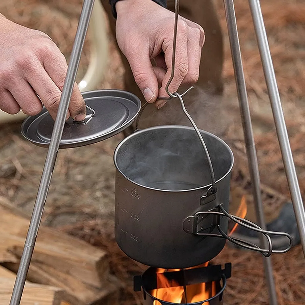 Outdoor Camping Outdoors Camping Cookware Lightweight Hanging Pot Camping Cooker Pure Titanium Foldable Hanging Pot Hiking Cooking Pot Adventures Picnics (OneColor 1600ml)