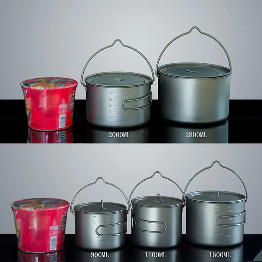 Outdoor Camping Outdoors Camping Cookware Lightweight Hanging Pot Camping Cooker Pure Titanium Foldable Hanging Pot Hiking Cooking Pot Adventures Picnics (OneColor 1600ml)