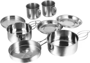 Outdoor Cooking Kit 8-Piece Stainless Steel Pot Pan Bowl Set Perfect for Camping Hiking and Mountaineering Durable and Easy to Clean