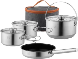 Outdoor Cooking Set 4/5 Pack, 304 Stainless Steel Portable Camping Pots and Pans Set, Suitable for Hiking Backpacking Outdoor Picnics