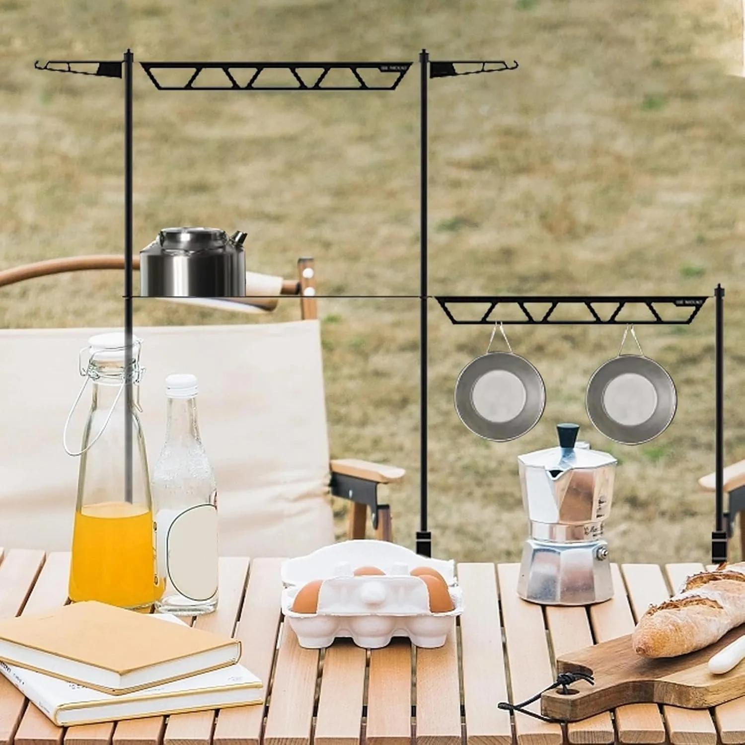 Outdoor Cookware Rack - Tabletop Utensil Stand | Metal Cutlery Holder, Portable Removable Tool Organizer for Camping Picnic BBQ Outdoor Fishing