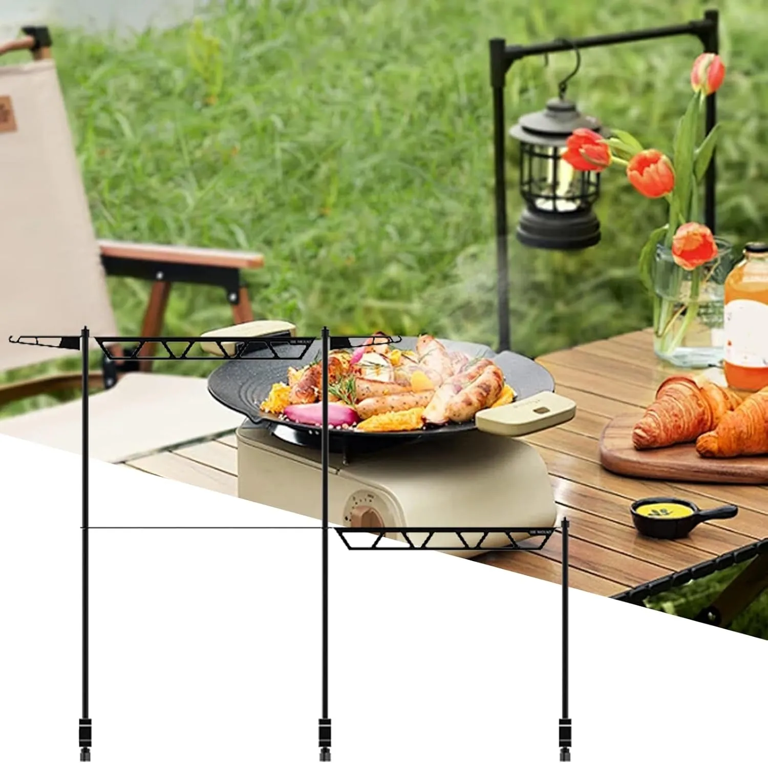Outdoor Cookware Rack - Tabletop Utensil Stand | Metal Cutlery Holder, Portable Removable Tool Organizer for Camping Picnic BBQ Outdoor Fishing