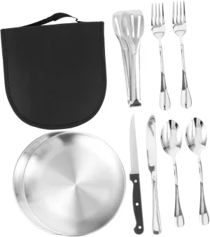 Outdoor Picnic Tableware Set Camping Utensil Kit 10pcs Stainless Steel Cutlery Set Portable Storage Bag