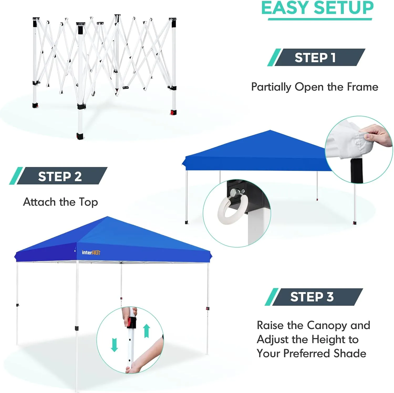 Outdoor Portable Pop up Canopy Tent with Rolling Bag, Instant Easy Setup Beach Canopy Folding Sports Shelter 10x10, Blue