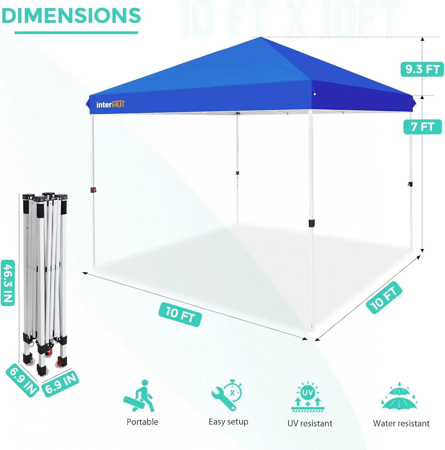 Outdoor Portable Pop up Canopy Tent with Rolling Bag, Instant Easy Setup Beach Canopy Folding Sports Shelter 10x10, Blue