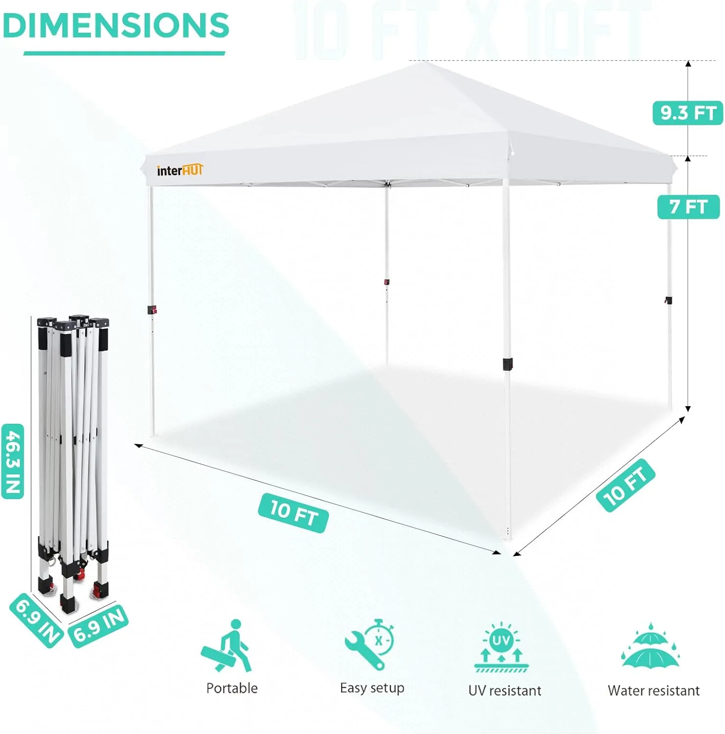 Outdoor Portable Pop up Canopy Tent with Rolling Bag, Instant Easy Setup Beach Canopy Folding Sports Shelter 10x10, White