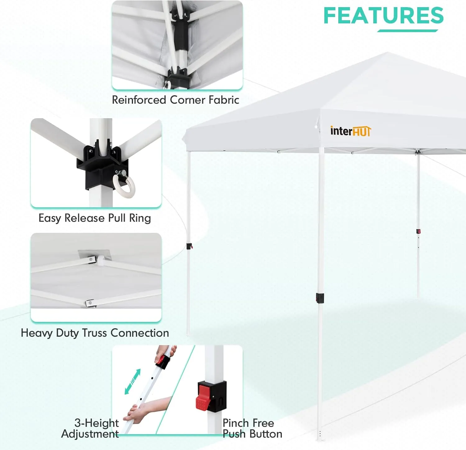 Outdoor Portable Pop up Canopy Tent with Rolling Bag, Instant Easy Setup Beach Canopy Folding Sports Shelter 10x10, White