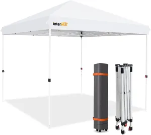 Outdoor Portable Pop up Canopy Tent with Rolling Bag, Instant Easy Setup Beach Canopy Folding Sports Shelter 10x10, White