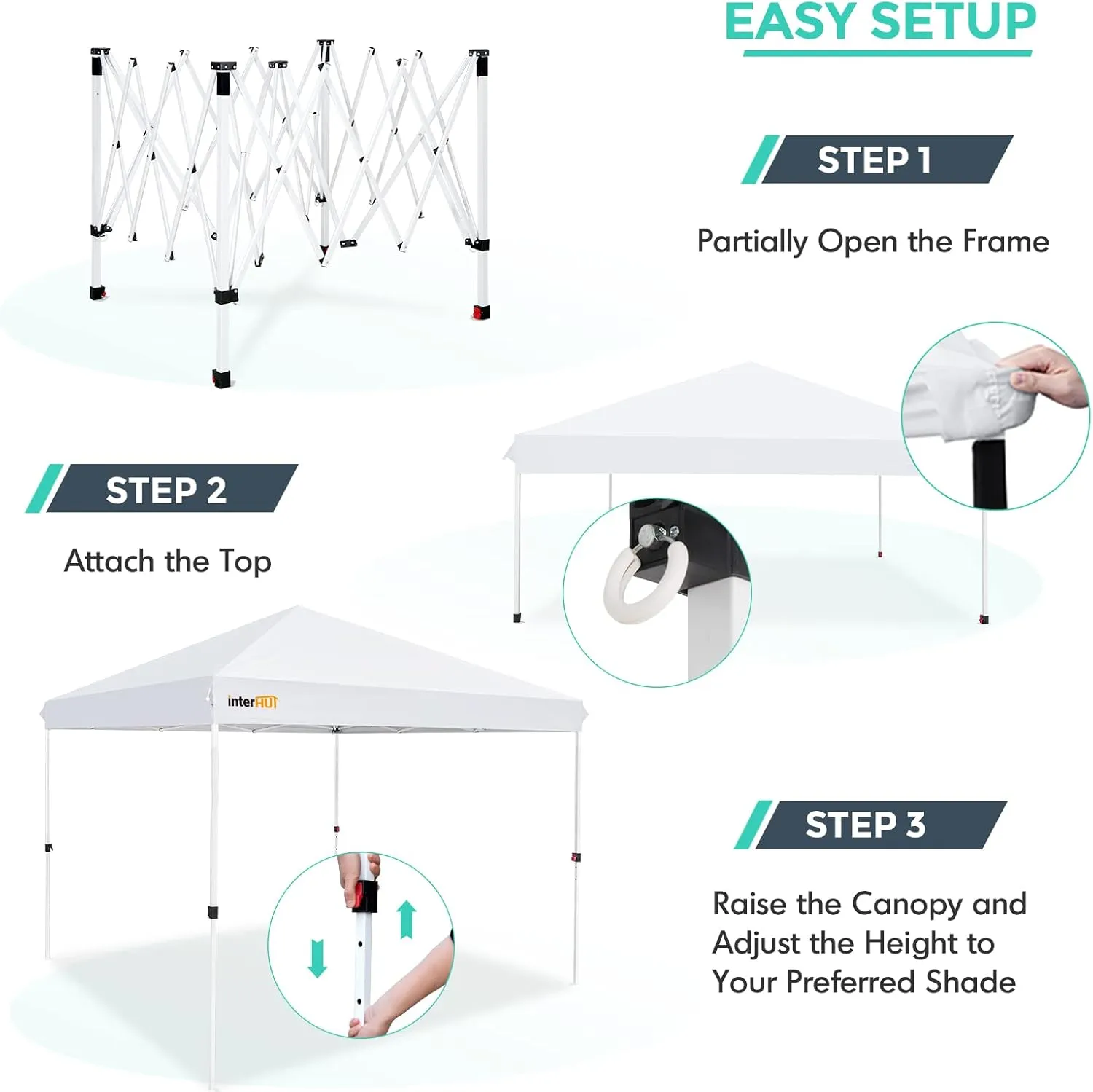 Outdoor Portable Pop up Canopy Tent with Rolling Bag, Instant Easy Setup Beach Canopy Folding Sports Shelter 10x10, White
