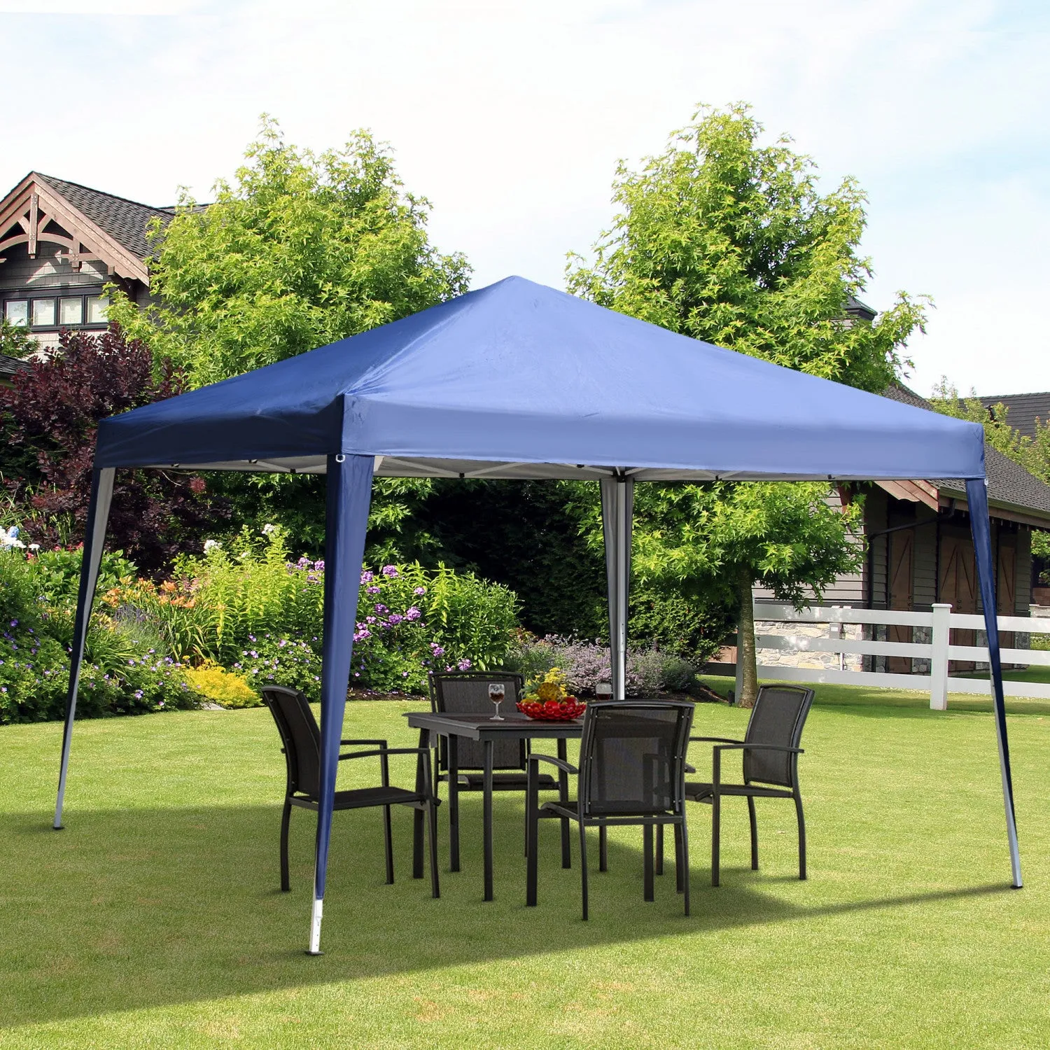 Outsunny 10x10ft Folding Pop Up Tent Outdoor Gazebo Canopy With Carrying Bag, Blue|Tonnelle Barnum De Jardin Pliant Anti-uv   Sac De Transport Acier Oxford 3 X 3 X 2,55 M Bleu