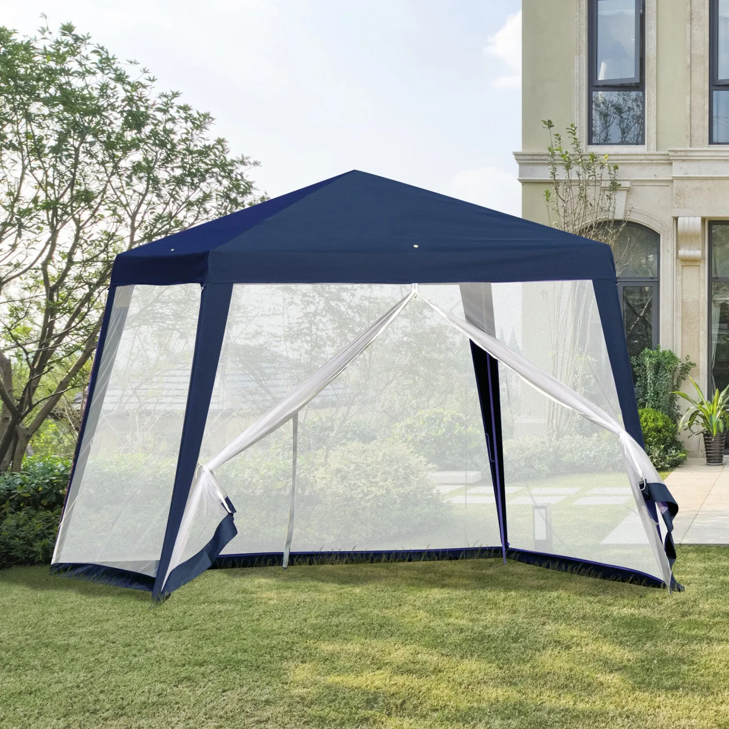 Outsunny 10x10ft Party Tent Canopy With Netting, Patio Screen House Slant Leg Outdoor Gazebo Sun Sha|Outsunny 10x10ft Gazebo Tente Patio Auvent En Plein Air Fete Activite Pare-soleil Jardin Abri Soleil