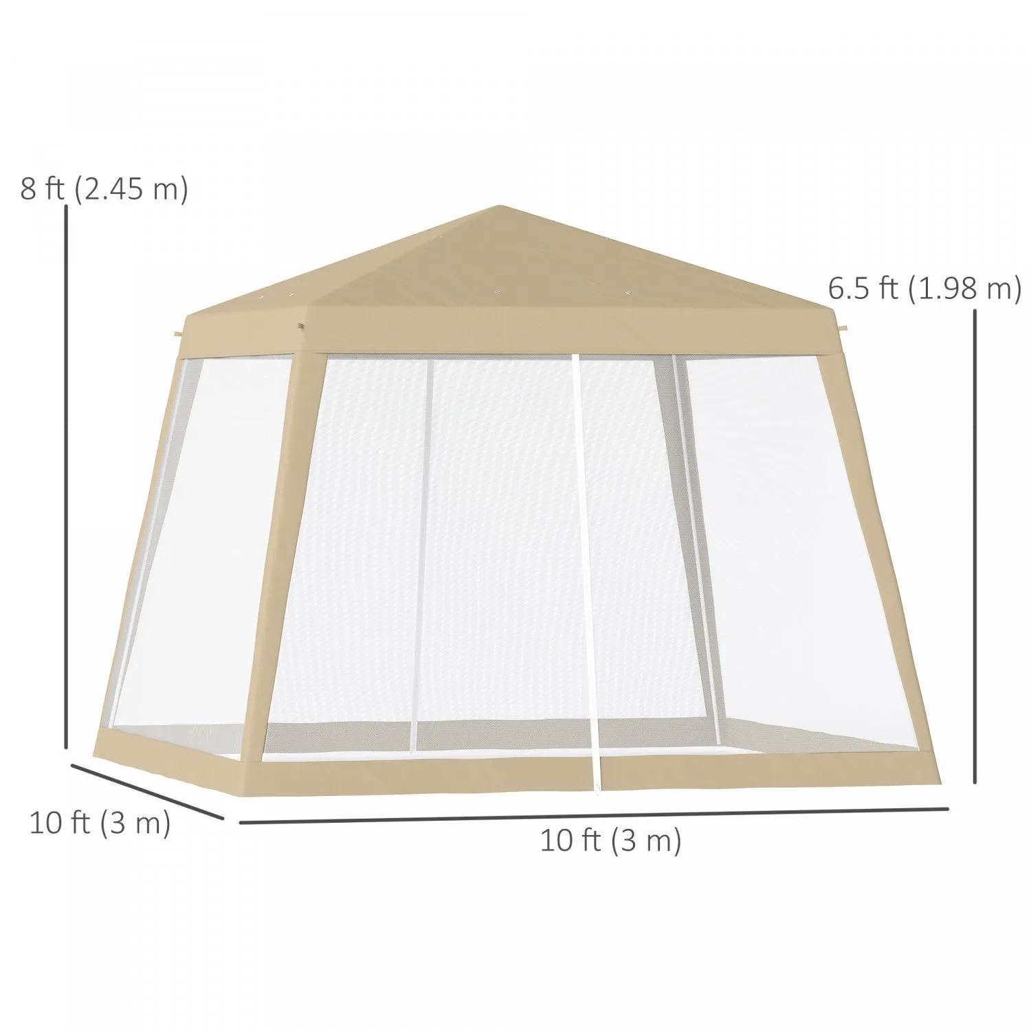 Outsunny 10x10ft Party Tent Canopy With Netting, Sun Shade Shelter, Khaki