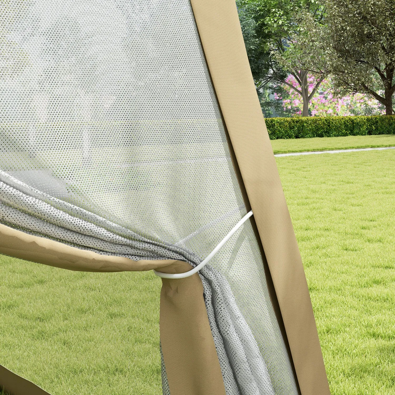 Outsunny 10x10ft Party Tent Canopy With Netting, Sun Shade Shelter, Khaki