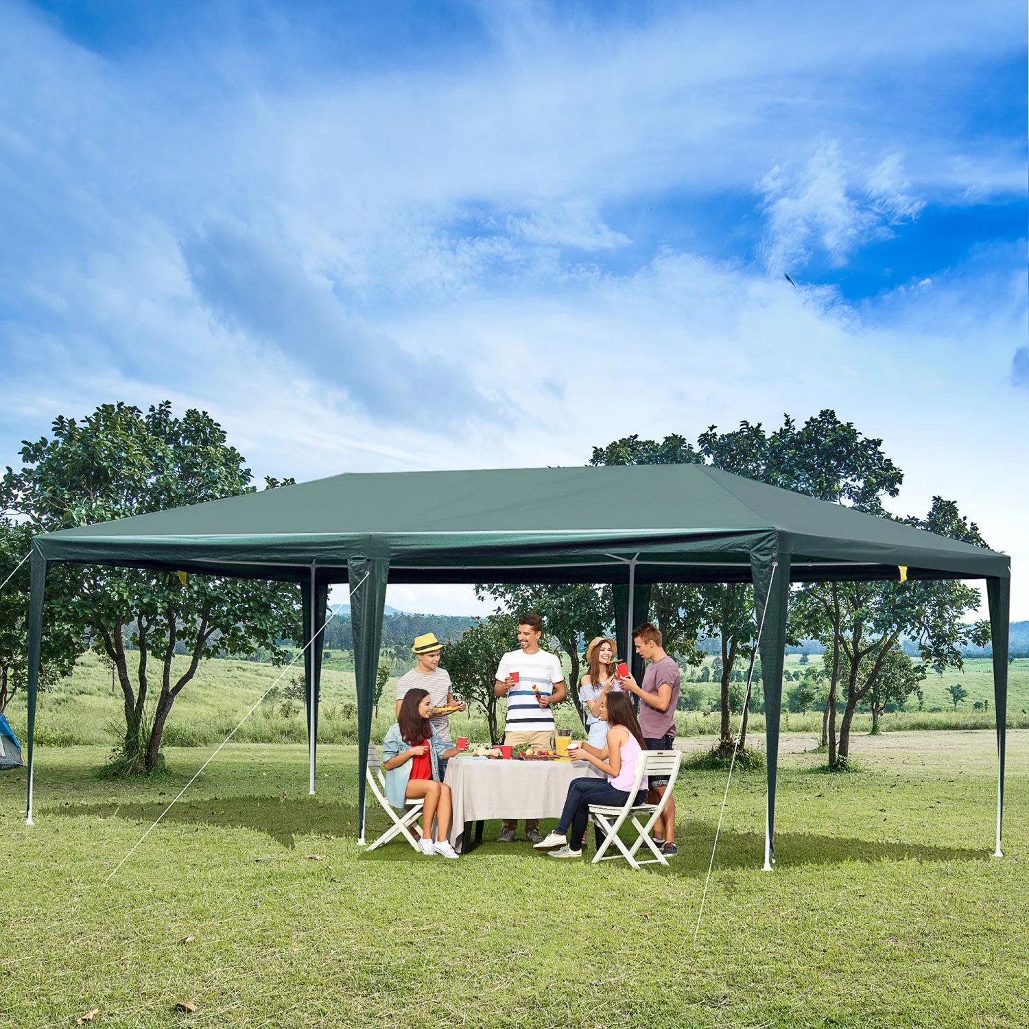 Outsunny 19'x9' Party Tent Gazebo Canopy Garden Sun Shade For Outdoor Event With Removable Mosquito |Outsunny 19'x9' Gazebo Tente De Fete Et Evenement En Plein Air Canopee Jardin Pare-soleil Avec Moust
