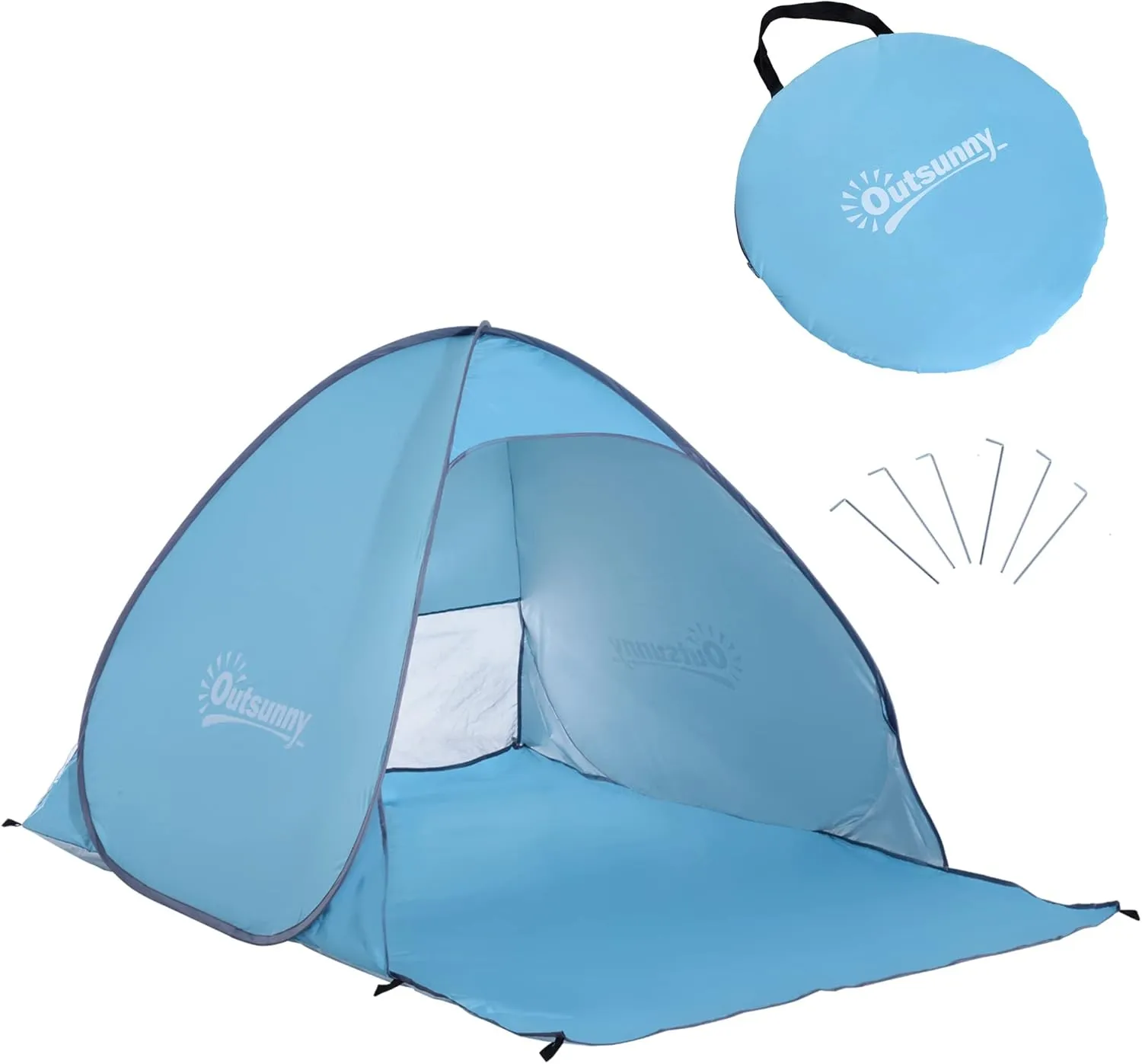 Outsunny Pop up Beach Tent, UV 30  Sun Shelter with Carry Bag, 2x1.5m for 2-3 Person, Blue