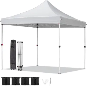Outvita 10x10ft Pop Up Canopy Tent, 1-Person Setup High Top Commercial Instant Heavy Duty Canopy with Wheeled Carry Bag Sandbags and Stakes