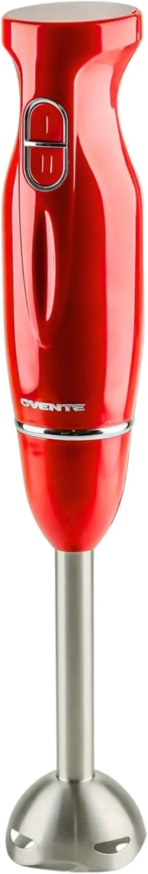 OVENTE Immersion Hand Blender, 300W Electric Handheld Portable Stick Mixer with 2 Mixing Speed and Stainless Steel Blades for Effortless Blending Smoothies, Shakes, Puree or Baby Food, Red HS560R