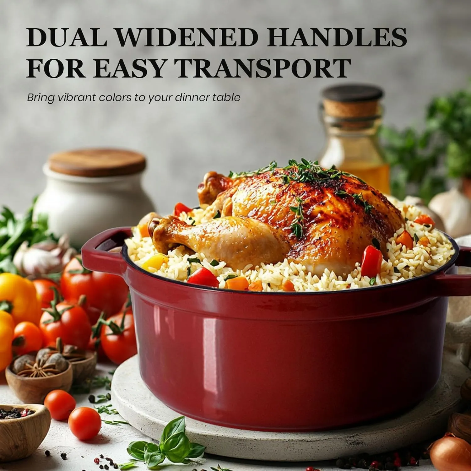 Overmont Enameled Cast Iron Dutch Oven - 5QT Pot with Lid Cookbook & Cotton Potholders - Heavy-Duty Cookware for Braising, Stews, Roasting, Bread Baking burgundy