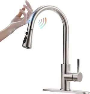 OWOFAN Touchless Kitchen Faucet Smart Kitchen Sink Faucet with Pull Down Sprayer Touch on Activated Kitchen Bar Sink Faucet Brushed Nickel Stainless Steel 68-1068SN