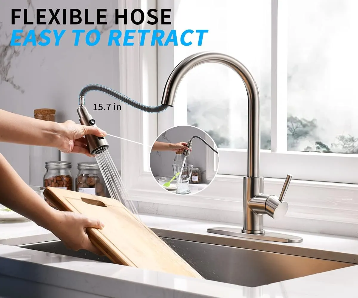 OWOFAN Touchless Kitchen Faucet Smart Kitchen Sink Faucet with Pull Down Sprayer Touch on Activated Kitchen Bar Sink Faucet Brushed Nickel Stainless Steel 68-1068SN