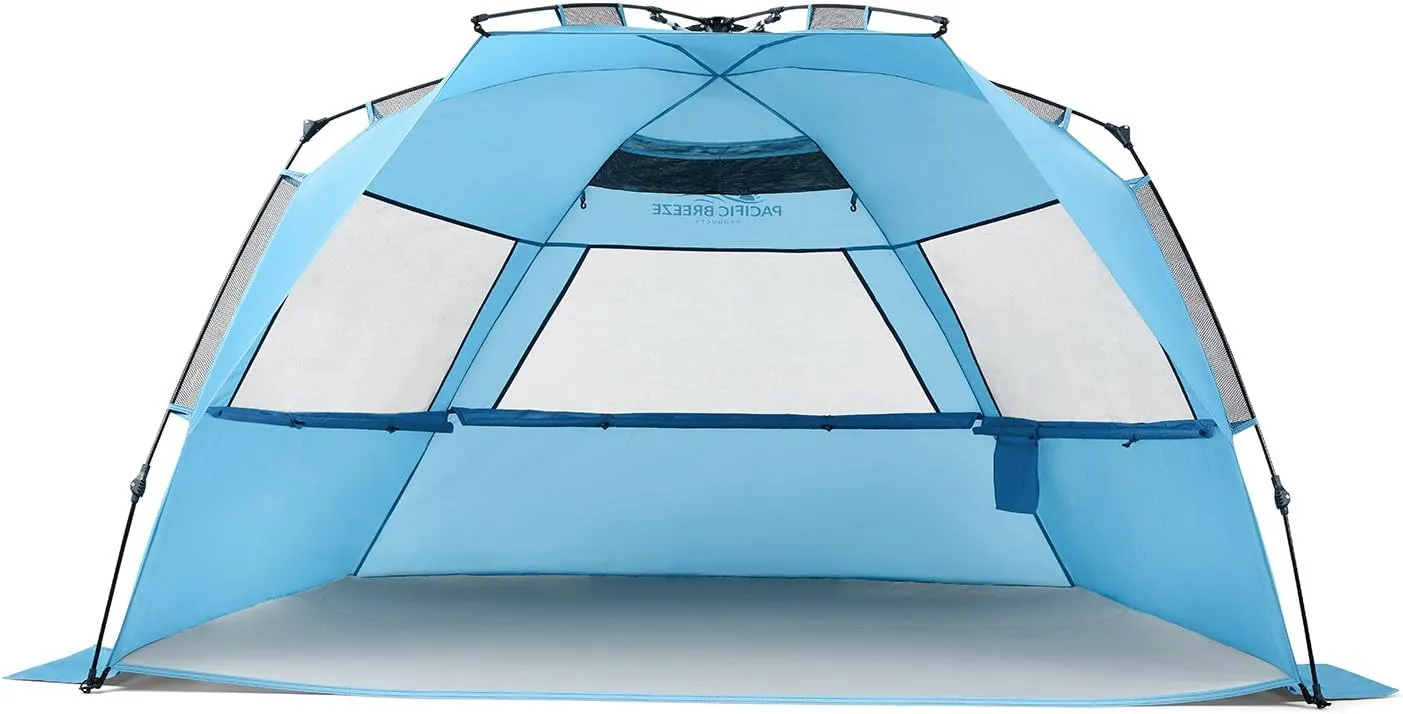 Pacific Breeze Easy Setup Beach Tent, SPF 50  Pop Up Beach Tent Provides shelter from The Sun for 4  People