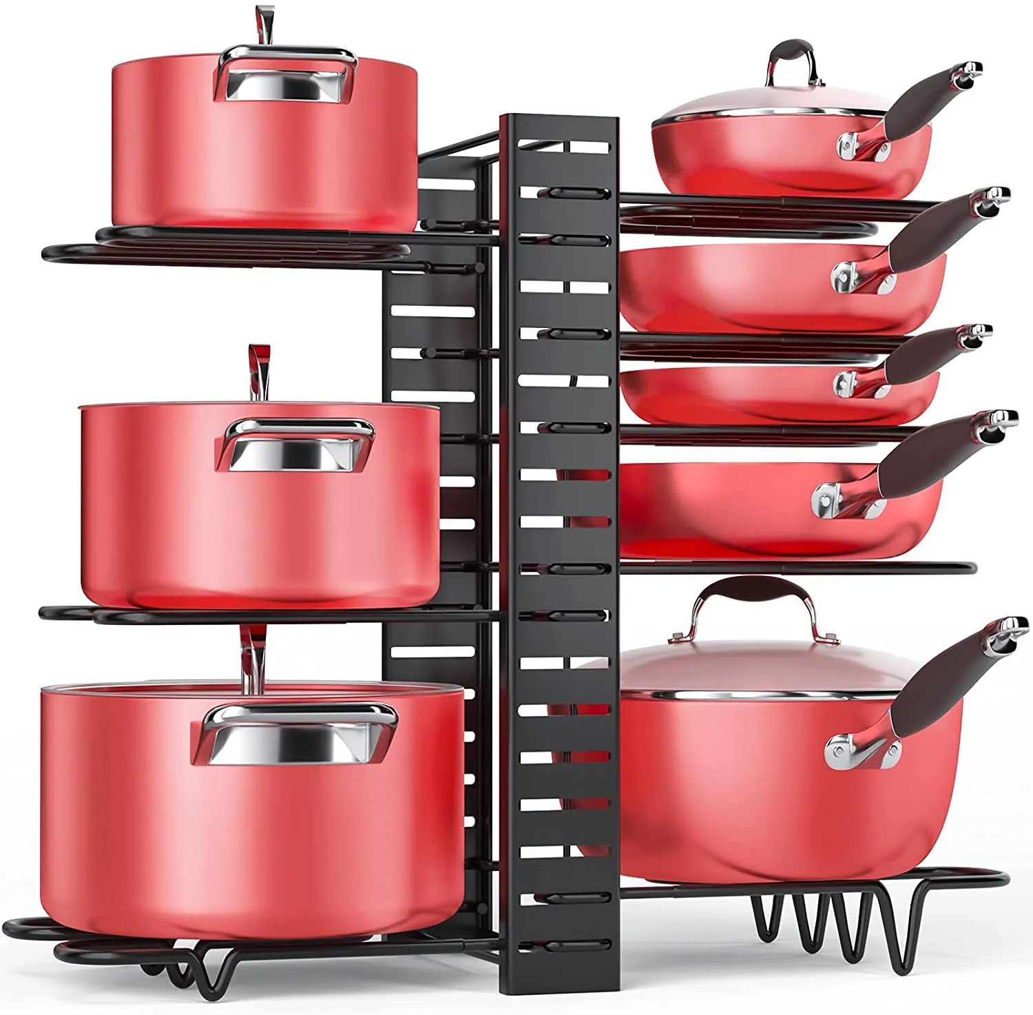 Pan Organizer Rack for Cabinet, Pot Rack with 3 DIY Methods, Adjustable Pots and Pans Organizer under Cabinet with 8 Tiers, Large & Small Pot Organizer Rack for Cabinet Kitchen Cookware Organizer