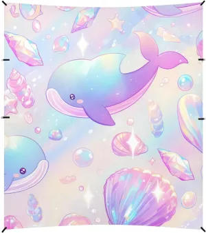 Pastel Colorful Sea Animal Dreamy Beach Tent & Canopy UPF50  Protection Easy Setup Large Portable Sun Shelter with Sand Pockets for Family Trips, Picnics & Camping