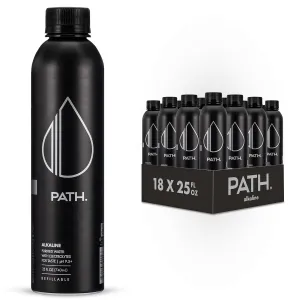 PATH Alkaline Bottled Water - 9.5 pH-Balanced Purified Water with Electrolytes in Aluminum Bottle - BPA-Free, Reusable, Infinitely Recyclable - Pure, Crisp, Refreshing Taste - 25 Fl Oz (Pack of 18)