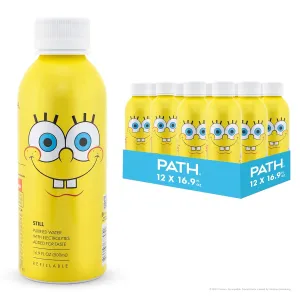 PATH Still Water Ultra-Purified, pH-Balanced, Locally Sourced – Nickelodeon SpongeBob Edition Aluminum Water Bottle – BPA-Free, Reusable, Infinitely Recyclable Bottled Water 16.9 fl oz (Pack of 12)