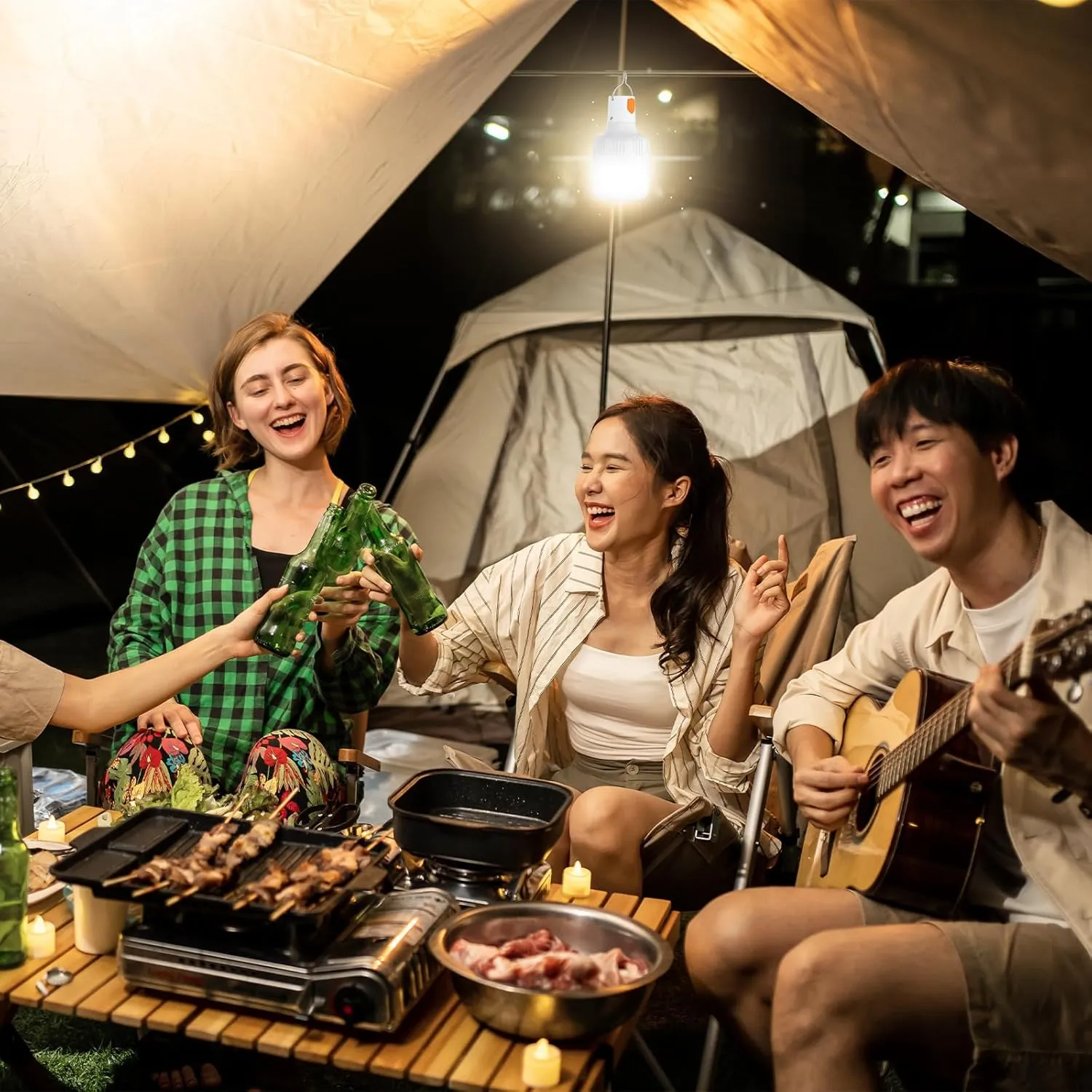 PATIKIL Camping Lantern, 4 Pack Rechargeable LED Tent Lamp Lights Bulb Portable Hanging 3 Lighting Modes 90W with Clip Hook for Camping, Hiking, Fishing, White