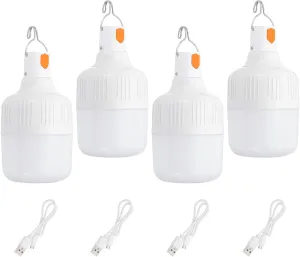 PATIKIL Camping Lantern, 4 Pack Rechargeable LED Tent Lamp Lights Bulb Portable Hanging 3 Lighting Modes 90W with Clip Hook for Camping, Hiking, Fishing, White