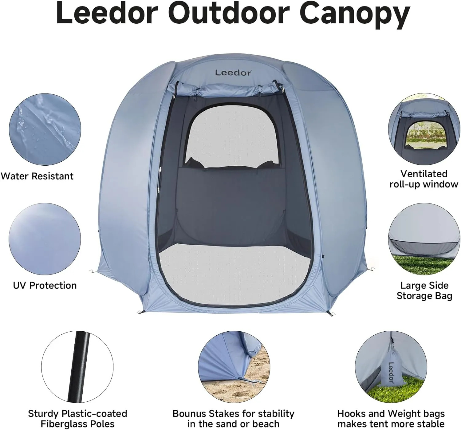 Patio Gazebo Screen House Room, LEEDOR Pop Up Outdoor Gazebo Tent with Roll Up Mosquito Netting, Easy Setup & Waterproof & Sunshade, Suitable for Camping Trip, Backyard, Beach, Picnic - Grey