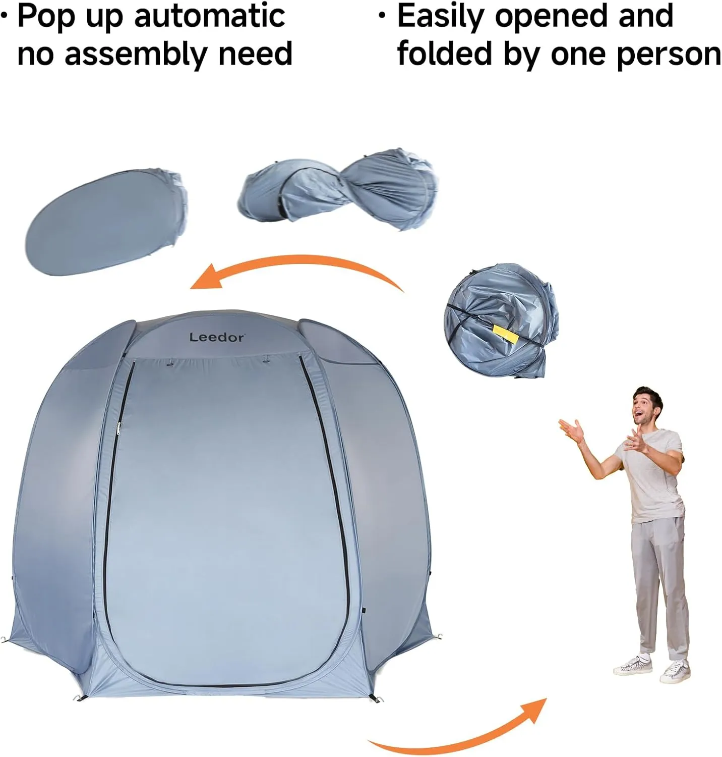 Patio Gazebo Screen House Room, LEEDOR Pop Up Outdoor Gazebo Tent with Roll Up Mosquito Netting, Easy Setup & Waterproof & Sunshade, Suitable for Camping Trip, Backyard, Beach, Picnic - Grey