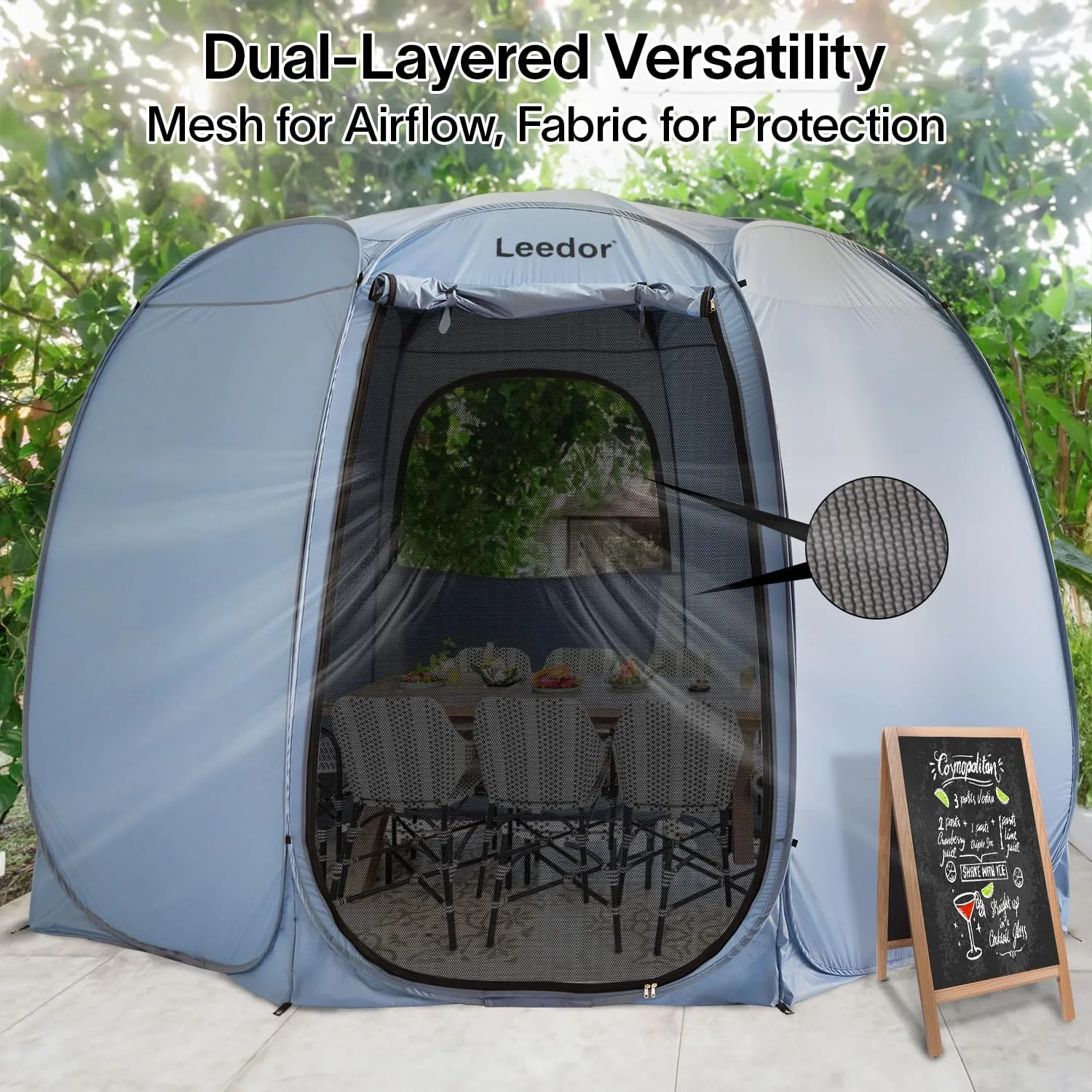 Patio Gazebo Screen House Room, LEEDOR Pop Up Outdoor Gazebo Tent with Roll Up Mosquito Netting, Easy Setup & Waterproof & Sunshade, Suitable for Camping Trip, Backyard, Beach, Picnic - Grey