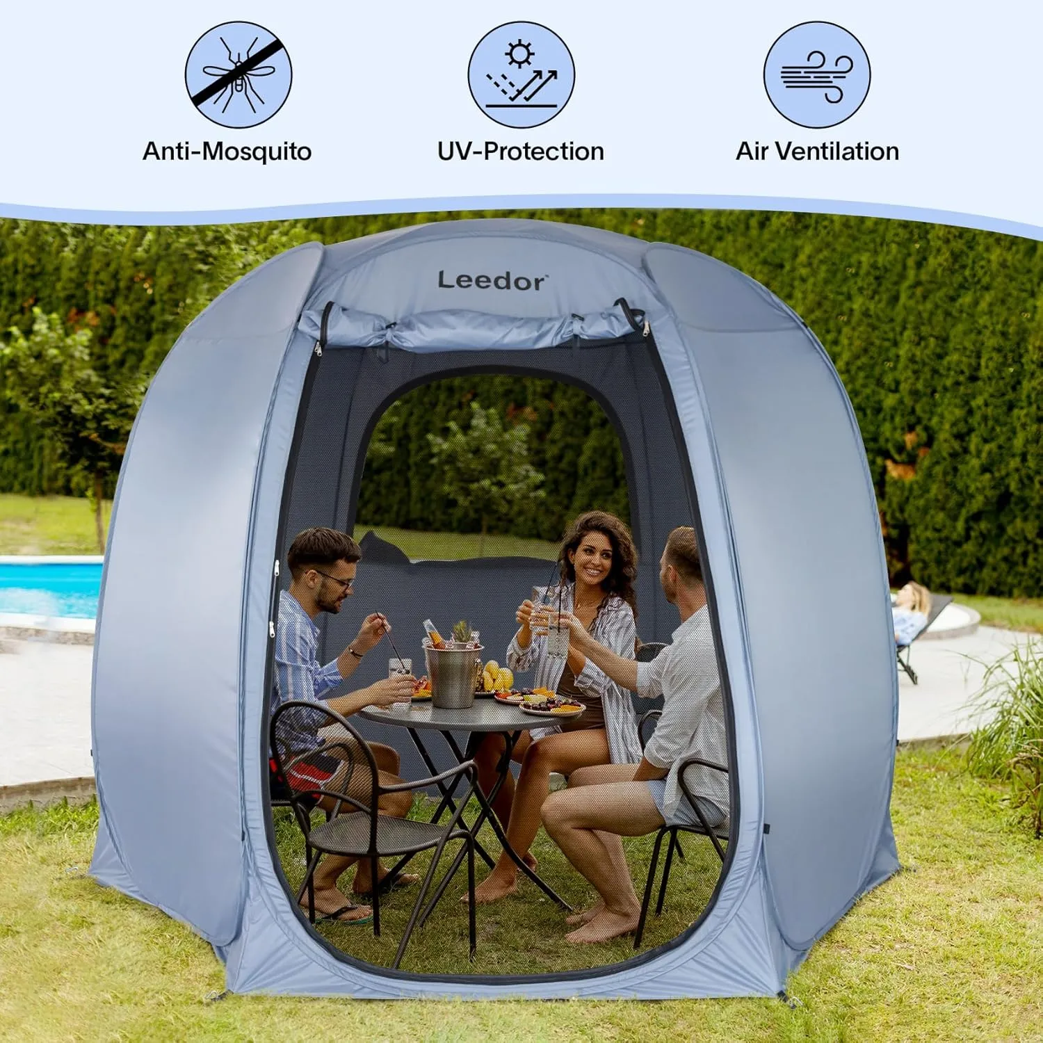 Patio Gazebo Screen House Room, LEEDOR Pop Up Outdoor Gazebo Tent with Roll Up Mosquito Netting, Easy Setup & Waterproof & Sunshade, Suitable for Camping Trip, Backyard, Beach, Picnic - Grey