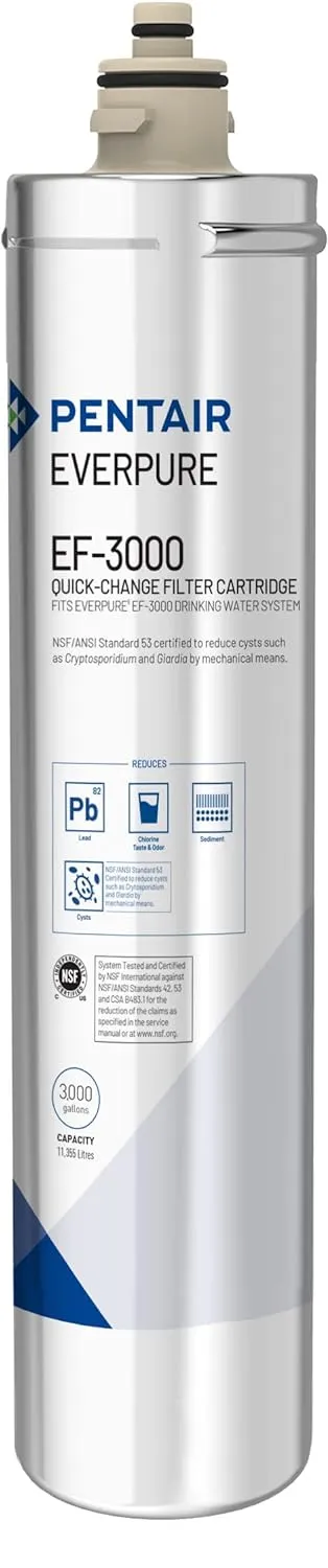 Pentair Everpure EF-3000 Quick-Change Filter Cartridge, EV985750, For Use in Everpure EF-3000 Full Flow Drinking Water System, 3,000 Gallon Capacity, 0.5 Micron