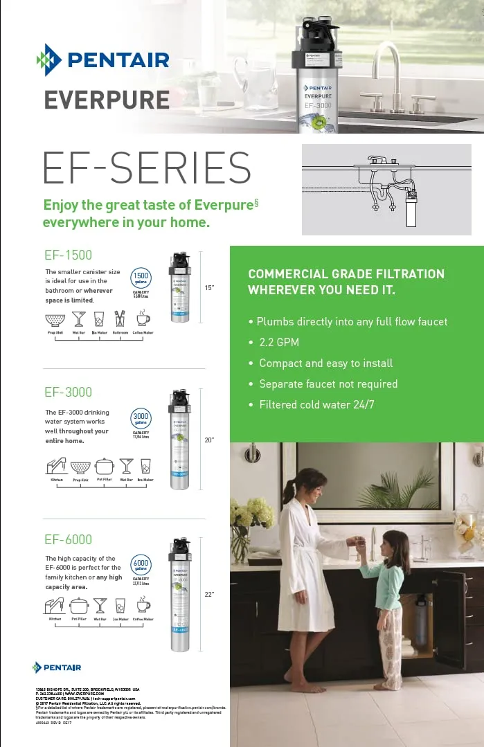 Pentair Everpure EF-3000 Quick-Change Filter Cartridge, EV985750, For Use in Everpure EF-3000 Full Flow Drinking Water System, 3,000 Gallon Capacity, 0.5 Micron