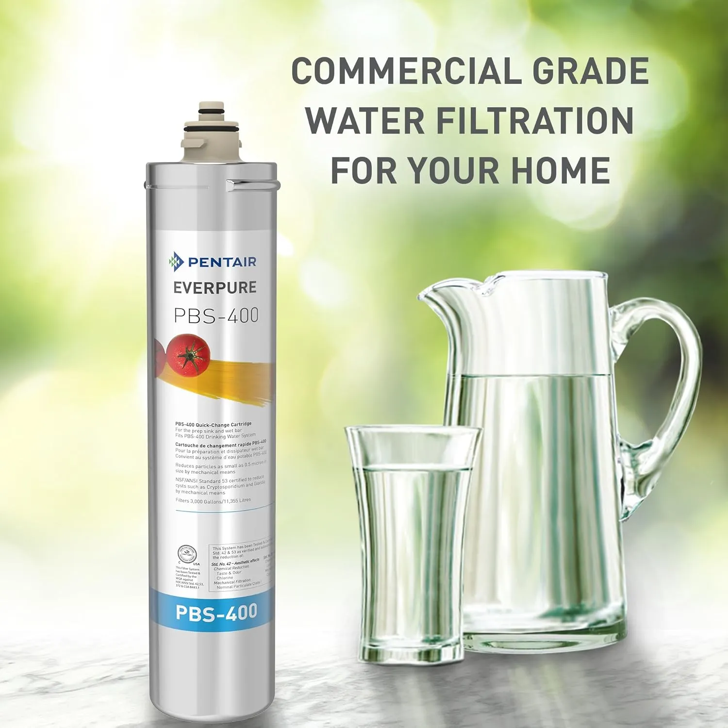 Pentair Everpure PBS-400 Drinking Water System, EV927085, Ideal for use in Prep Sink and Wet Bar, Includes Filter Head, Filter Cartridge, All Hardware and Connectors, Silver