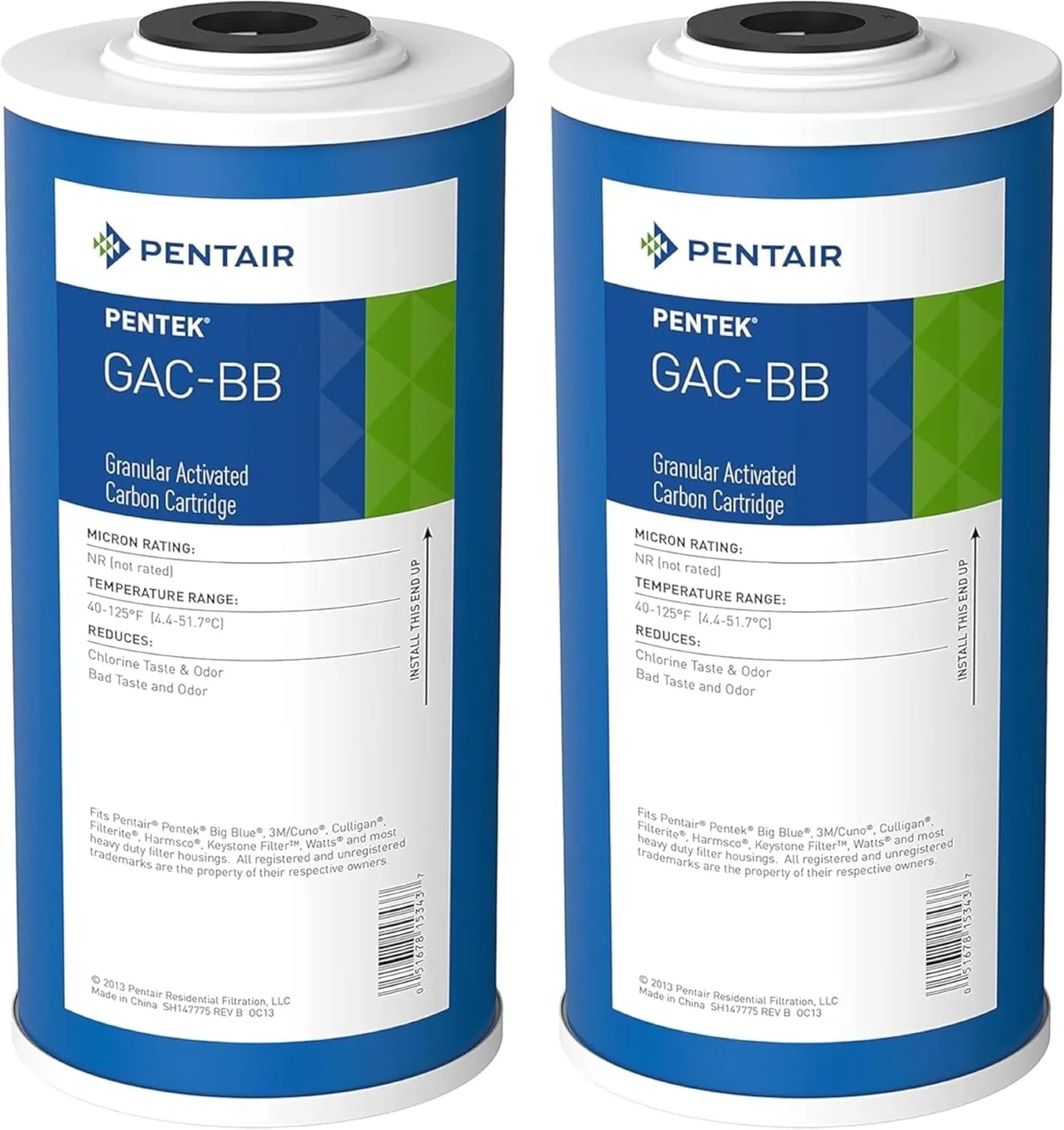 Pentair Pentek GAC-BB Big Blue Carbon Water Filter, 10-Inch, Whole House Heavy Duty Granular Activated Carbon (GAC) Replacement Cartridge, 10" x 4.5", Pack of 2