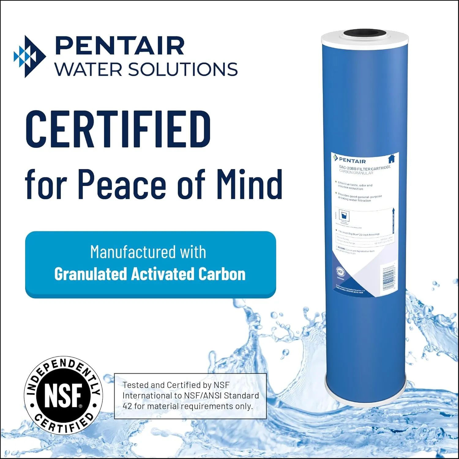 Pentair Pentek GAC-BB Big Blue Carbon Water Filter, 10-Inch, Whole House Heavy Duty Granular Activated Carbon (GAC) Replacement Cartridge, 10" x 4.5", Pack of 2